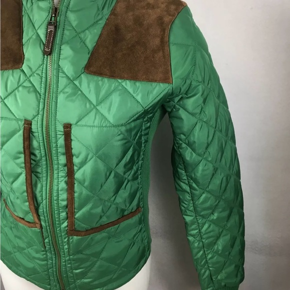 Ralph Lauren Sport Quilted Jacket Green W/ 100% Calf Suede Brown Trim - Picture 5 of 6